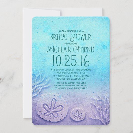 Ombre sable dollar plage nuptiale invitation douch (Devant)