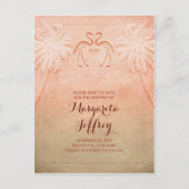 Ombre schattig flamingo strand opslaan de datum br aankondigingskaart (Voorkant)