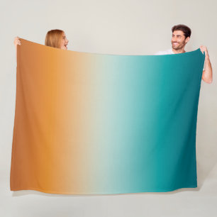 Ombre Sunny Oranje en Blauwgroen Blauw Gradiënt Fleece Deken