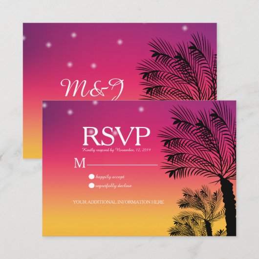 Ombre Sunset Beach Tropical Palm Trees Wedding Kaart (Voorkant / Achterkant)