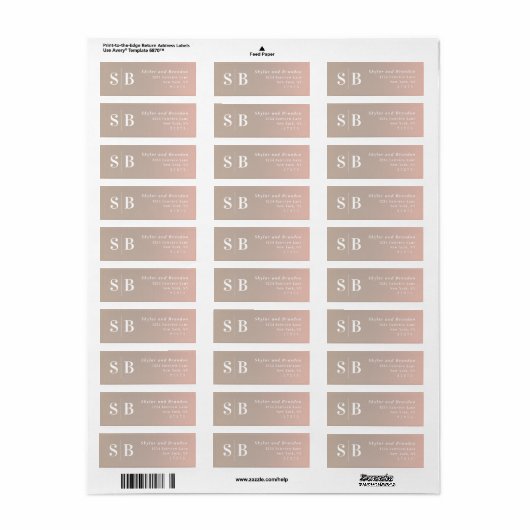 Ombre Taupe Beige & Roze het Adres van de Terugkee Etiket (Full Sheet)