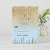 Ombre teal gold glitter drips script RSVP  Kaart (Staand voorkant)