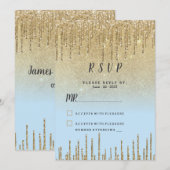 Ombre teal gold glitter drips script RSVP  Kaart (Voorkant / Achterkant)