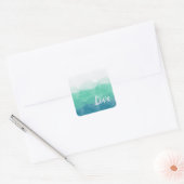 Ombre Turquoise Blue en Neo Mint Love Gradient Vierkante Sticker (Envelop)