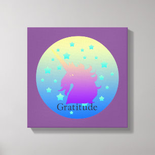 Ombre unicorn met woord dankbaarheid canvas afdruk