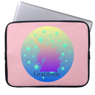 Ombre unicorn met woord dankbaarheid laptop sleeve