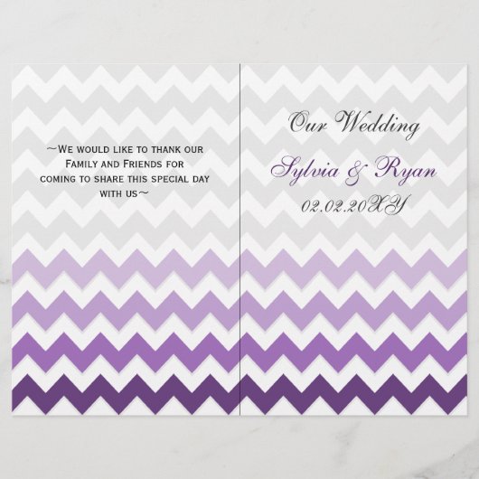 Ombre violet Chevron plié programme de mariage (Devant)