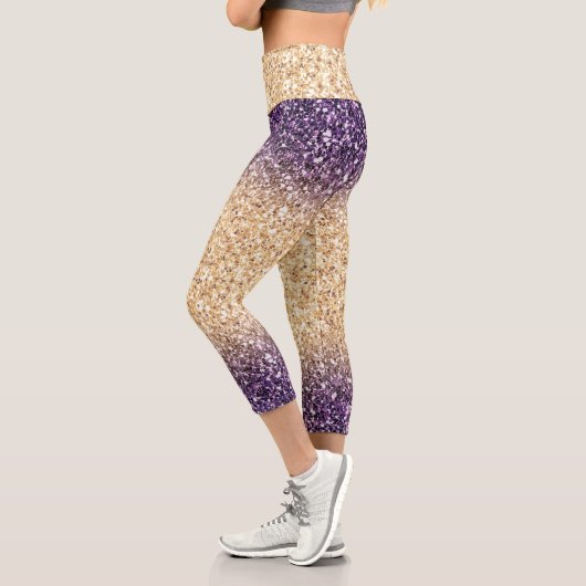Ombre violet-or Parties scintillant Capri Leggings (Gauche)