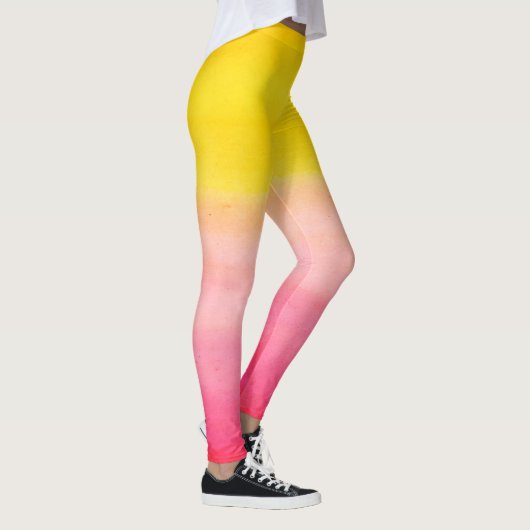 Ombre Waterverf Aangepaste roze en gele Leggings (Rechts)