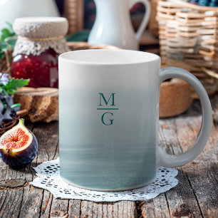 Ombre Waterverf Beach Monogram Blauwgroen Koffiemok
