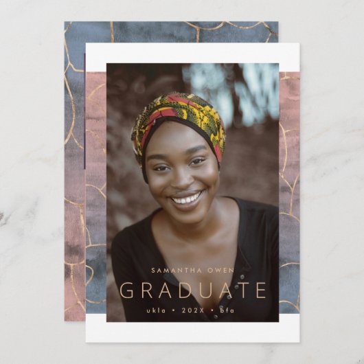 Ombre Waterverf Modern Gold Foil Marble Afstudeerd Aankondiging (Voorkant / Achterkant)