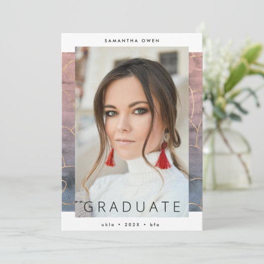 Ombre Waterverf Modern Gold Foil Uni Marble Aankondiging (Staand voorkant)