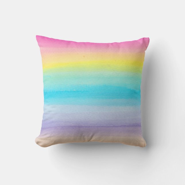 Ombre Waterverf Rainbow Sierkussen / Roze (Voorkant)