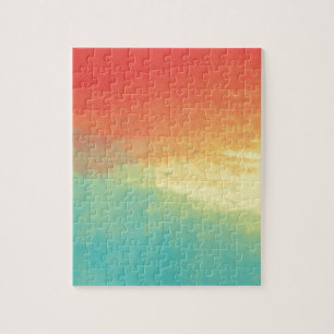 Ombre Waterverf Textuur - Blauwgroen, Geel, Koraal Legpuzzel