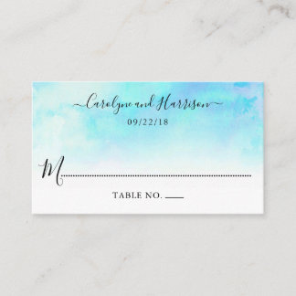 Ombre Waterverf Trouwplaats Kaarten - Blauw Plaatskaartje