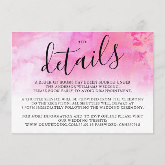 Ombre Waterverf Wedding Detail Kaart - Roze
