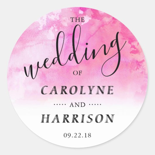 Ombre Waterverf Wedding Favor Sticker - Roze (Voorkant)
