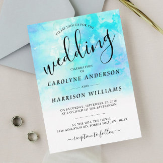Ombre Waterverf Wedding Invitation - Blue Kaart