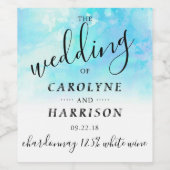 Ombre Waterverf Wedding Invitation - Blue Wijn Etiket (Enkel label)