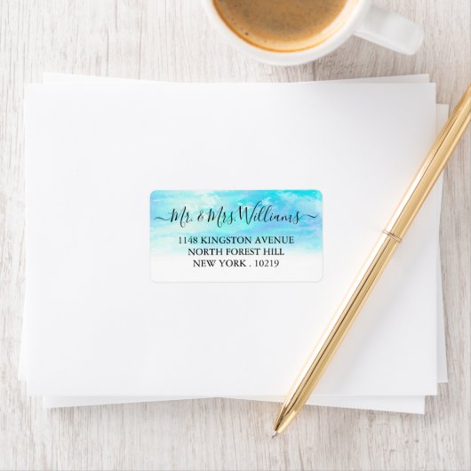 Ombre Waterverf Wedding Labels - blauw (Insitu)