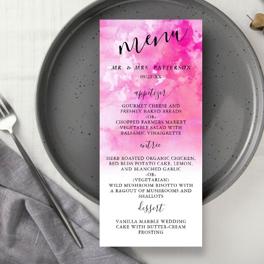 Ombre Waterverf Wedding Menu Kaarten - Roze