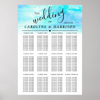 Ombre Waterverf Wedding Seating Chart - Blue Poster