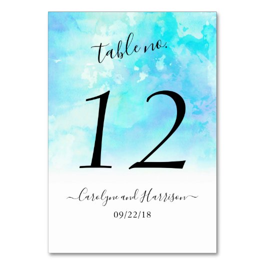 Ombre Waterverf Wedding Table Number Kaarten - bla (Voorkant)