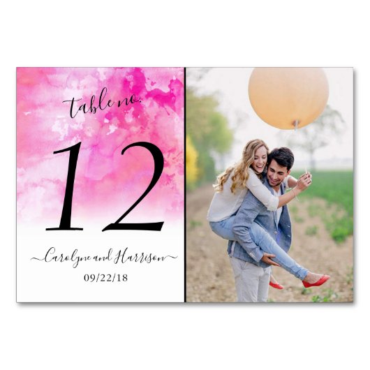 Ombre Waterverf Wedding Table Number Kaarten - Roz (Voorkant)