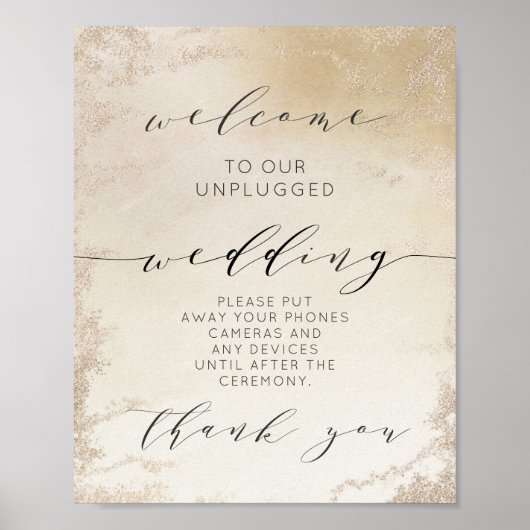 Ombre Yellow Gold Unplugged Wedding Table Sign Poster (Voorkant)