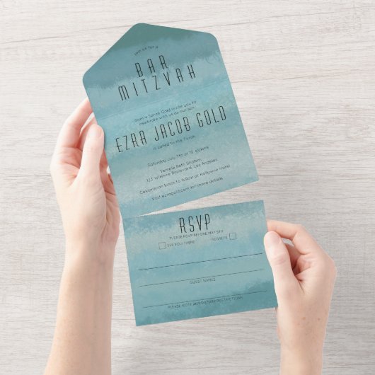 Ombre Zee Blauw Elegant CUSTOM BAT BAR MITZVAH All In One Uitnodiging (Afscheurbaar)