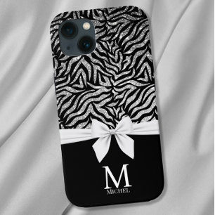 Ombre zilver Glitter Zebra Strepen Bow Monogram iPhone 12 Pro Max Hoesje