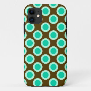 Omcirkelde stippen, bruin en turkooizen iPhone 11 hoesje