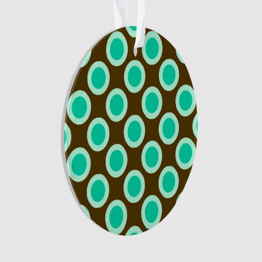 Omcirkelde stippen, bruin en turkooizen ornament (voorkant)