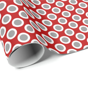 Omcirkelde stippen, diep rood en grijs cadeaupapier