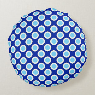 Omcirkelde stippen, kobalt blauw en wit rond kussen