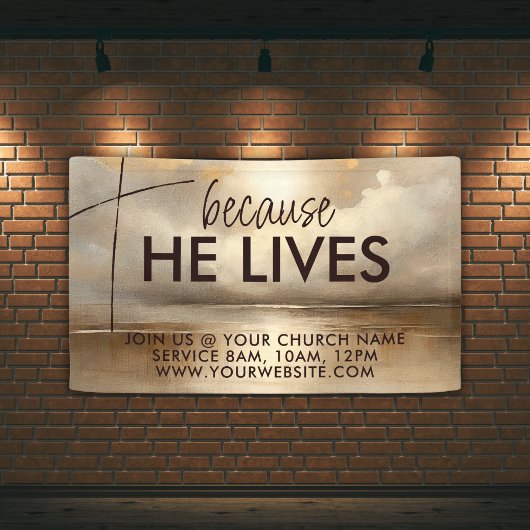 Omdat hij leeft Pasen Christelijke aangepaste prom Spandoek