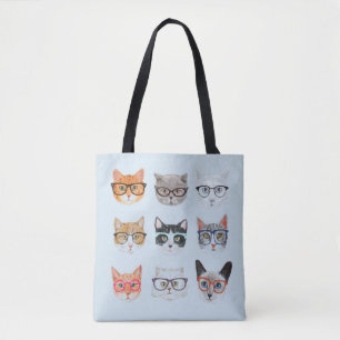 Omdat Katten Tekst Bewerkbare Hipster Katten in Br Draagtas