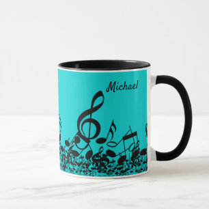 Omdat muziek - Musical Notes Black Turquoise Gift Mok