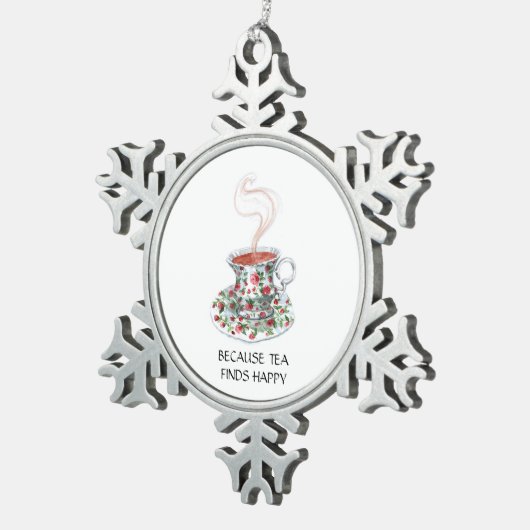 Omdat thee gelukkig slogan vindt,  bekerrozen tin sneeuwvlok ornament (Rechts)