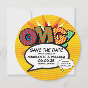 OMG Bewaar de datum Leuk Retro Strip Pop Art Save The Date