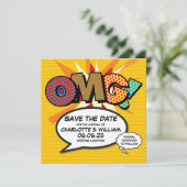 OMG Bewaar de datum Leuk Retro Stripboek Pop Art Save The Date (Staand voorkant)