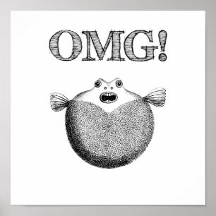 OMG Cute en Funny Blowfish Small Poster