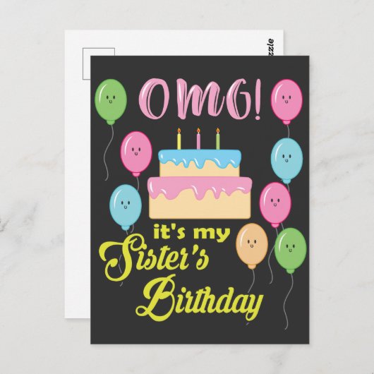 OMG Het is de verjaardagsfeest van mijn Zus Briefkaart (Voorkant / Achterkant)