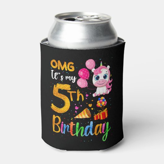 OMG Het is mijn 5e verjaardag 5 jaar oude Cute Uni Blikjeskoeler (Blikje Voorkant)