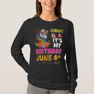 OMG Het is mijn geboortedag 4 juni Eenhoorn Geweld T-shirt
