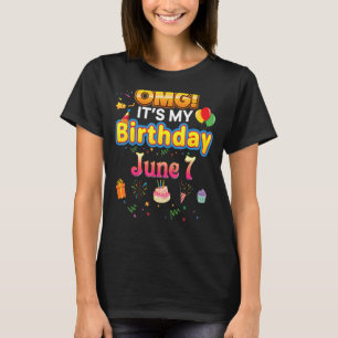OMG Het is mijn Verjaardag 7 juni Vintage 7 Happy T-shirt