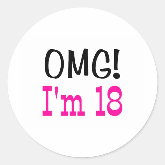 OMG Ik ben 18 (roze) Ronde Sticker (Voorkant)