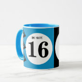 OMG je bent 16 monogram blauw en zwart Mok (Voorkant links)