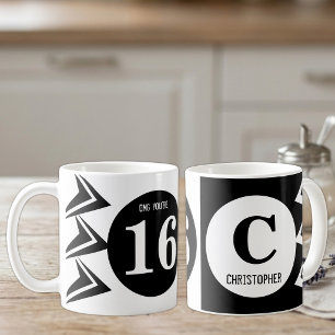 OMG je bent 16 monogram naam wit en zwart Koffiemok