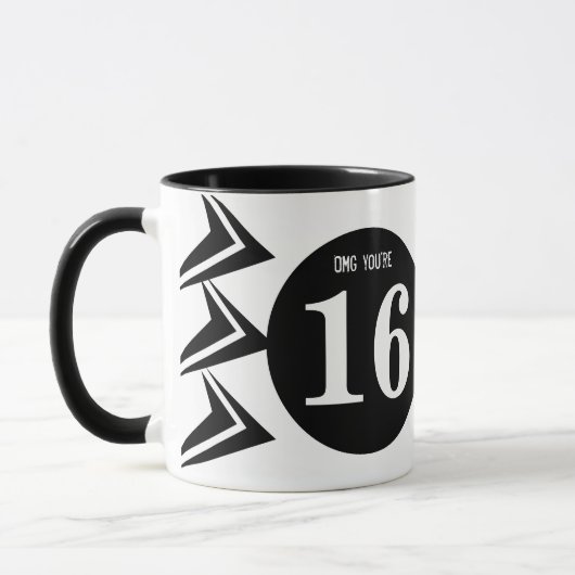 OMG je bent 16 monogram wit en zwart Mok (Links)